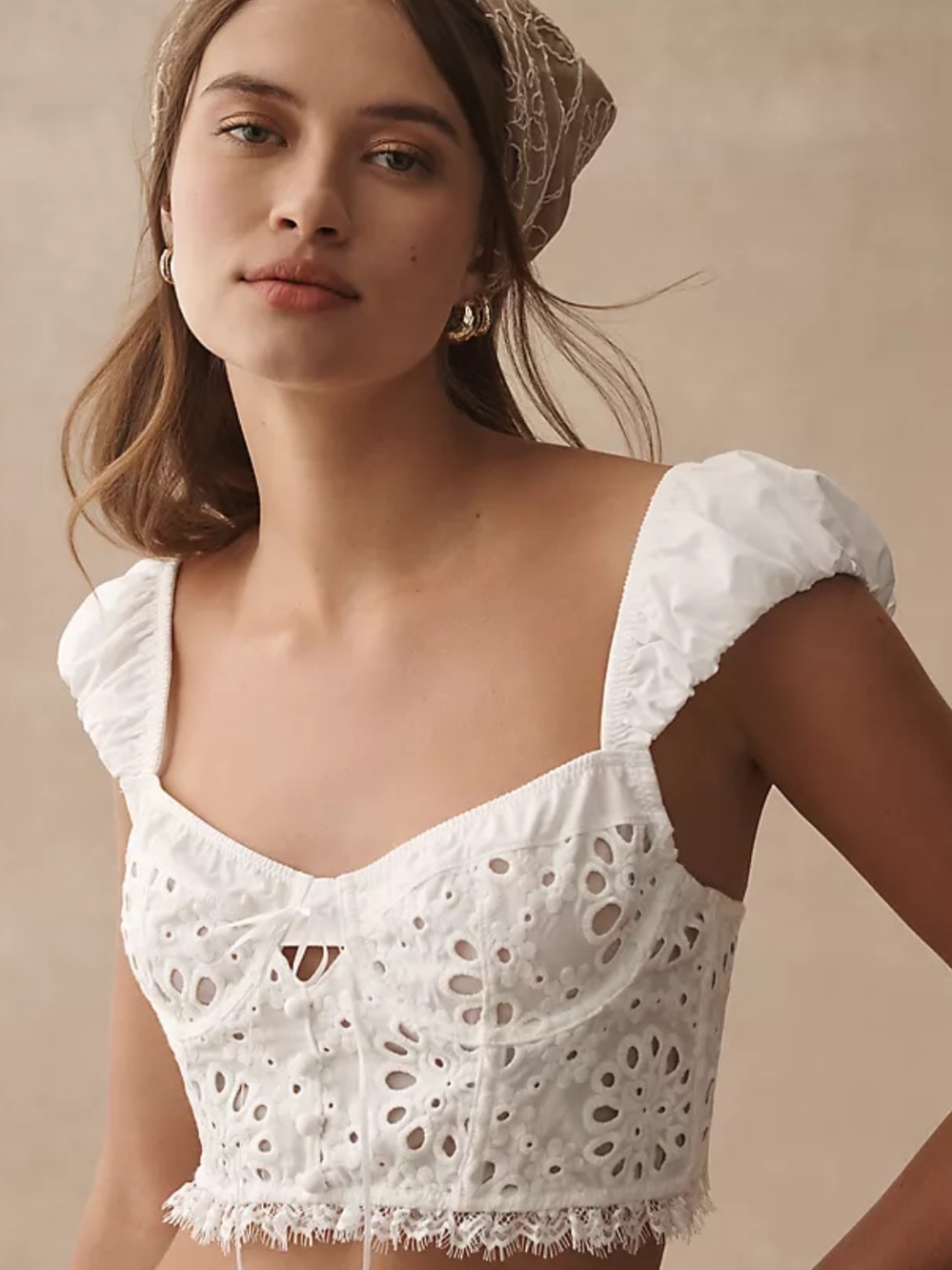 ANTHROPOLOGY White Eyelet Cropped Top